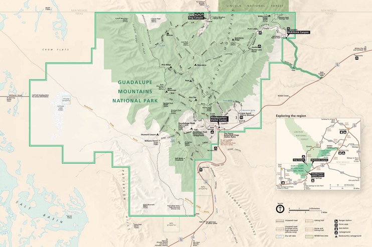 Map of Guadalupe Mountains National Park